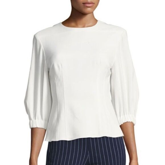 Nwt Tibi Twill Peplum Corset Full Zip Top Blouse Ivory - Picture 2 of 6